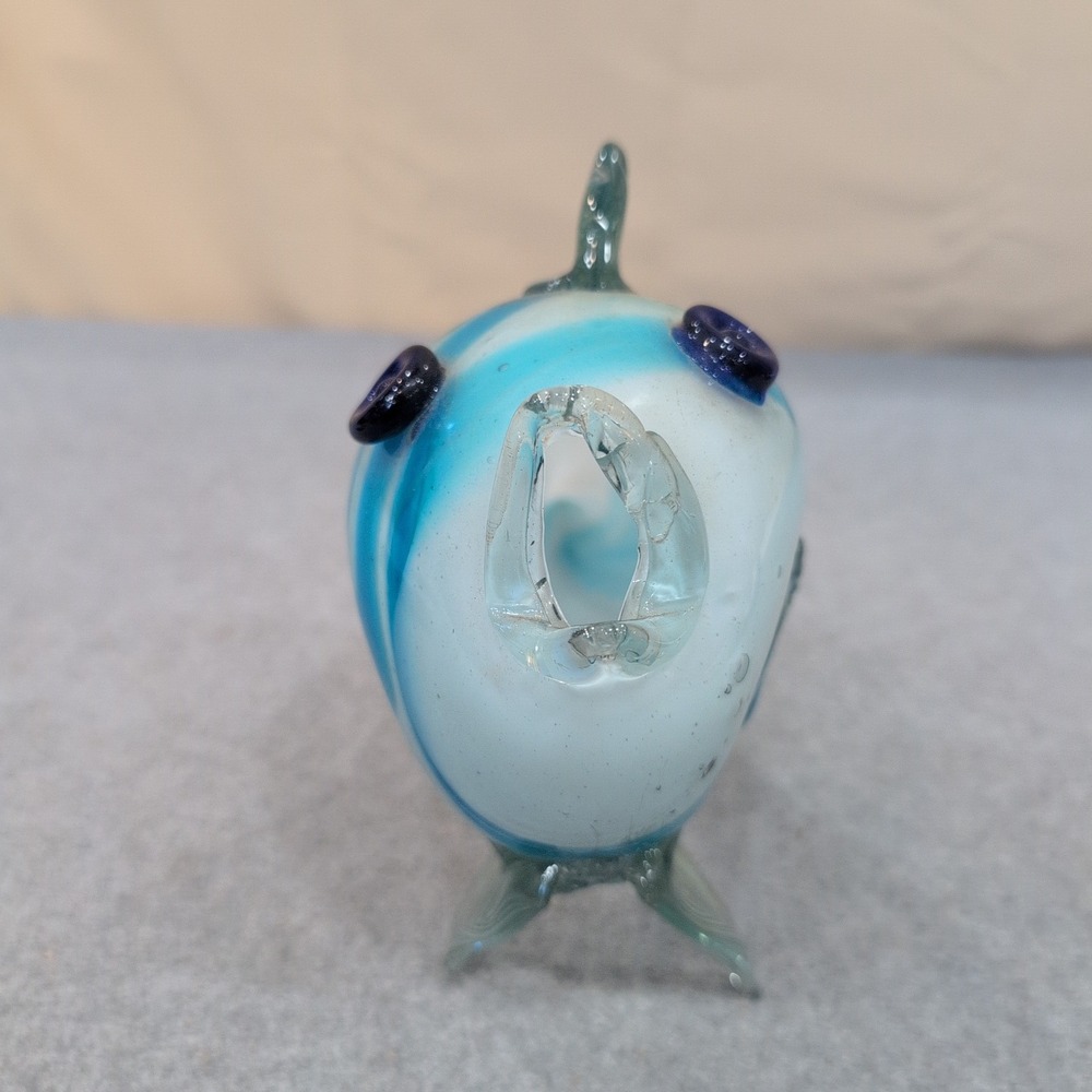 Hand Blown Art Glass Fish Figurine Blue White Swirl Nautical Decor Sculpture - Picture 3 of 8